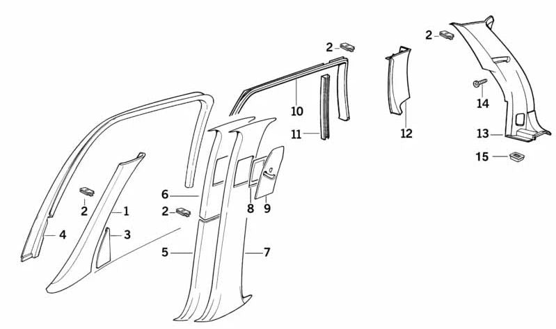 Lower right middle pillar trim for BMW 5 Series E34 (OEM 51438138862). Original BMW