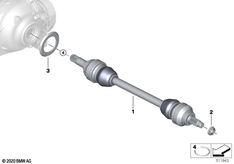 Eje de transmisión trasero derecho para BMW Serie 5 G60, Serie 7 G70 (OEM 33205A257A4). Original BMW.