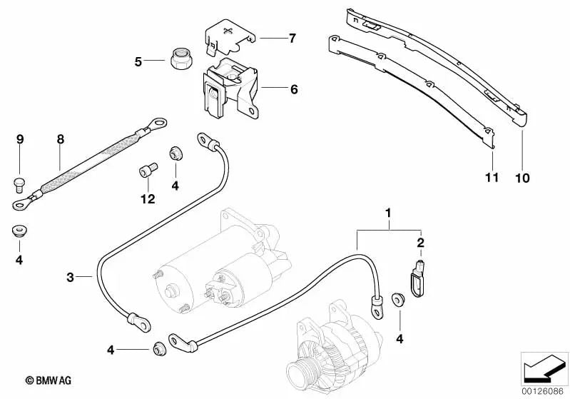 Cable Generador-Arrancador para BMW Serie 3 E36, E46 (OEM 12511722094). Original BMW.