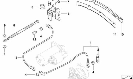 Cable de Soporte del Arrancador B+ para BMW E36, E46 (OEM 12421707017). Original BMW