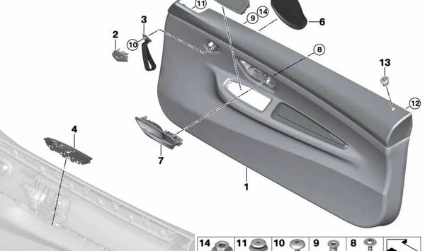 Panel de puerta delantero izquierdo OEM 51418064041 para BMW F82, F83. Original BMW.