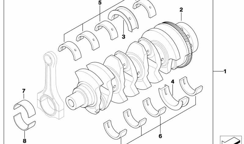 Green Main Bearing OEM 11217787733 for BMW E46, E53, E60, E61, E65, E83, E87, E90, E91. Original BMW.