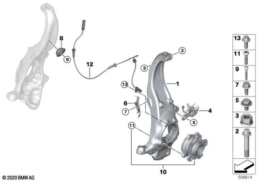 Left Schwenklager (OEM 31206884381). Genuine BMW.