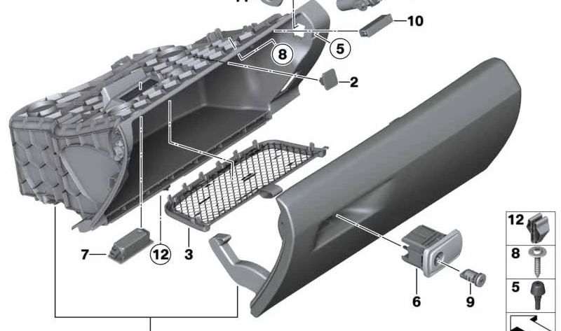 Porta-luvas de couro OEM 51168063269 para BMW F30, F31, F34, F32, F33, F36. BMW originais.