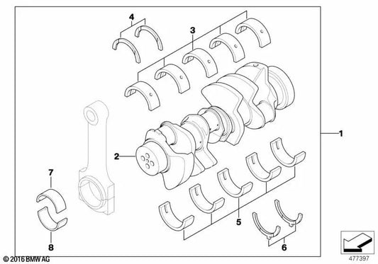 Crankshaft without bearings for BMW E39, E52 (OEM 11211406198). Original BMW