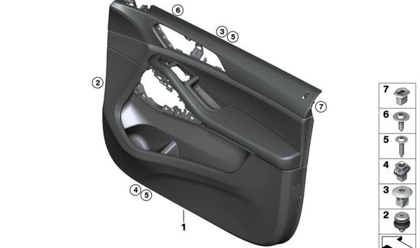 Revestimiento de puerta delantero izquierdo para BMW G05, G07 (OEM 51419473895). Original BMW