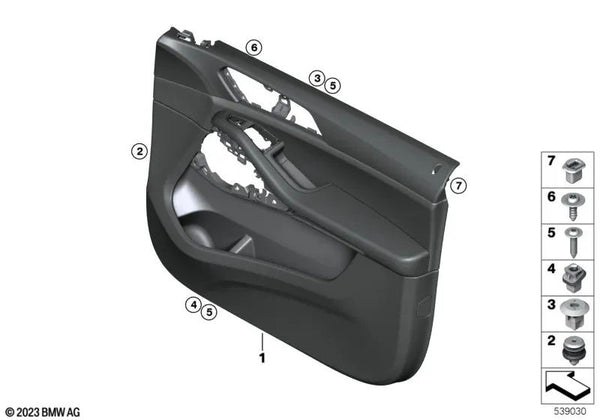 Revestimiento de puerta delantera izquierda para BMW G05, G07N (OEM 51415A62135). Original BMW