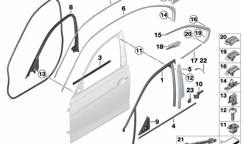 Listón de marco lateral derecho para BMW F31 (OEM 51337260944). Original BMW.