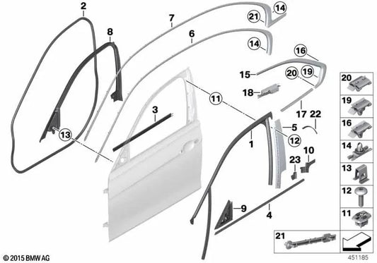 Innere Fensterrahmendichtung vorne links für BMW 3er F30, F31, F35, F80 (OEM 51337259381). Original BMW.