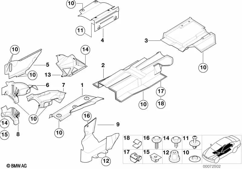 Protección térmica del soporte izquierdo del motor para BMW E46, E53, E70 (OEM 51487893673). Original BMW.