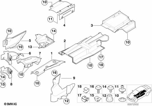 Left engine mount heat shield for BMW E46, E53, E70 (OEM 51487893673). Original BMW.