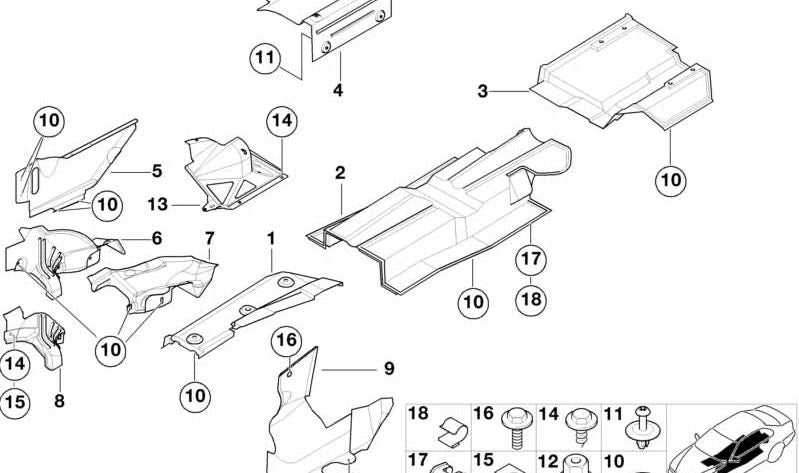 Placa de protección térmica del motor derecho para BMW E46, F30, F80 (OEM 51487893672). Original BMW