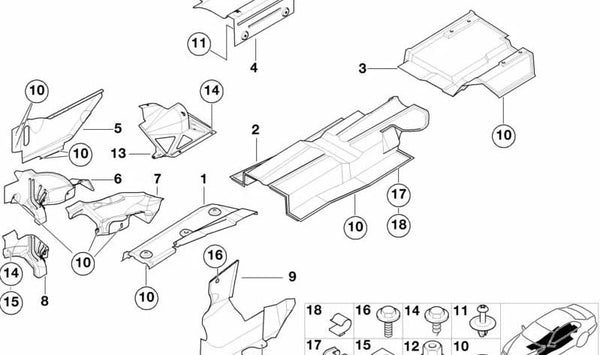 Placa de protección térmica del motor derecho para BMW E46, F30, F80 (OEM 51487893672). Original BMW