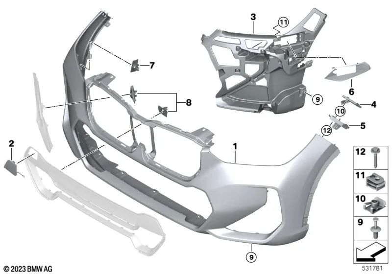 Guía parachoques izquierda inferior para BMW X1 U11, U12 (OEM 51119883591). Original BMW