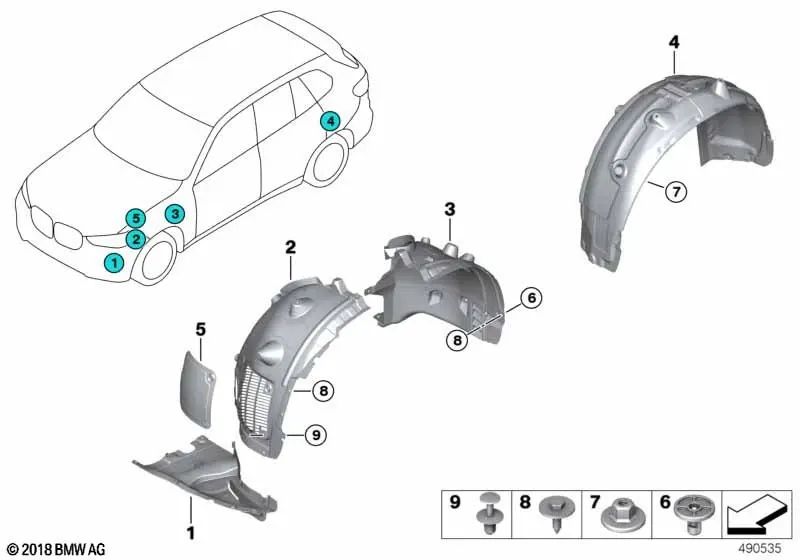 Cubierta del paso de rueda inferior izquierda para BMW G05, G05N (OEM 51757424877). Original BMW.