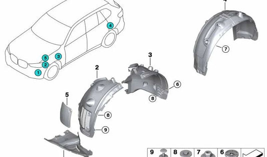 Cubierta del paso de rueda trasero derecho para BMW G09 (OEM 51719451740). Original BMW