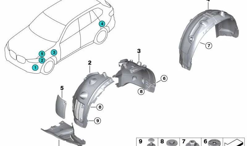 Cubierta del paso de rueda inferior izquierda para BMW X7 G07 (OEM 51757453929). Original BMW