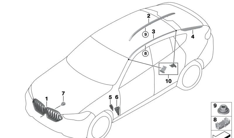 Dekorativer Frontgrill für BMW X5 F95 (OEM 51138079727). Original BMW