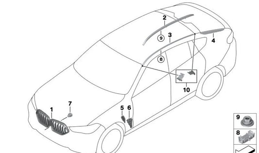 Rejilla Decorativa Frontal para BMW X5 F95 (OEM 51138079727). Original BMW