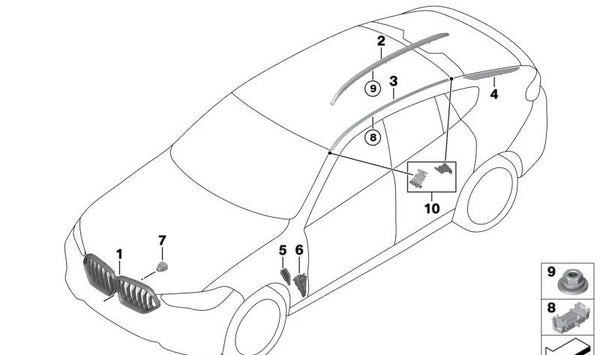 Rejilla Decorativa Frontal para BMW X5 F95 (OEM 51138079727). Original BMW