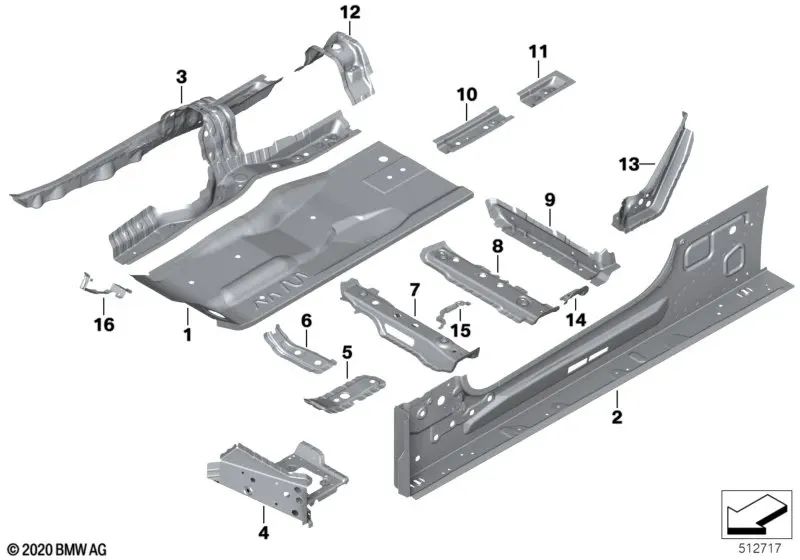 Right inner side member for BMW F92, G15 (OEM 41007480954). Original BMW.