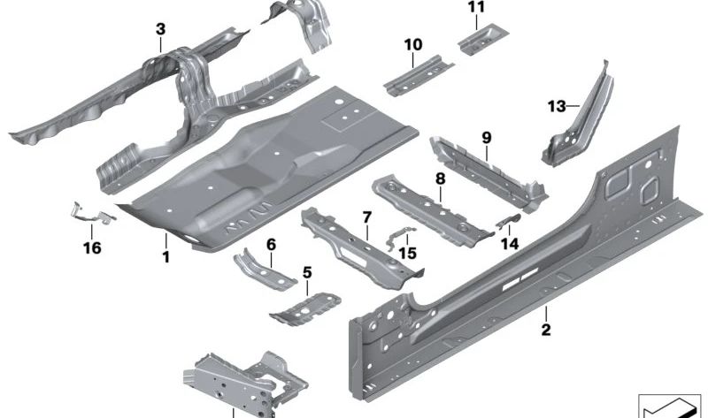 Refuerzo del túnel delantero derecho para BMW F90, G30, G31, G38, G32, G11, G12, F91, F92, F93, G14, G15, G16 (OEM 41117401634). Original BMW.