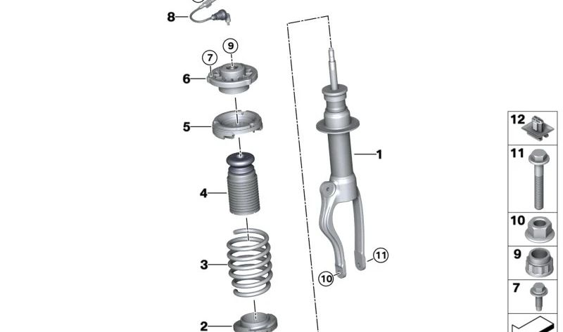 Soporte de amortiguador delantero OEM 31316866008 para BMW i8 (I12, todos los modelos compatibles). Original BMW.