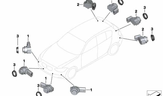 Sensor ultrasónico Long Beach azul metálico para BMW F87, F87N (OEM 66208091729). Original BMW