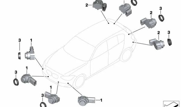 Sensor de aparcamiento ultrasonido azul mediterráneo OEM 66209384903 para BMW F22, F23, F30, F31, F32, F33, F34, F36, F80, F82, F83, F87. Original BMW.