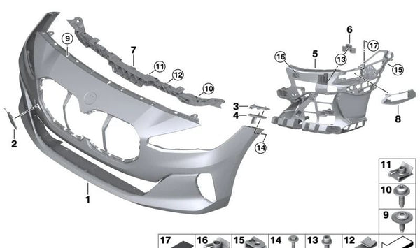 Soporte inferior derecho del parachoques OEM 51138737180 para BMW U06. Original BMW.