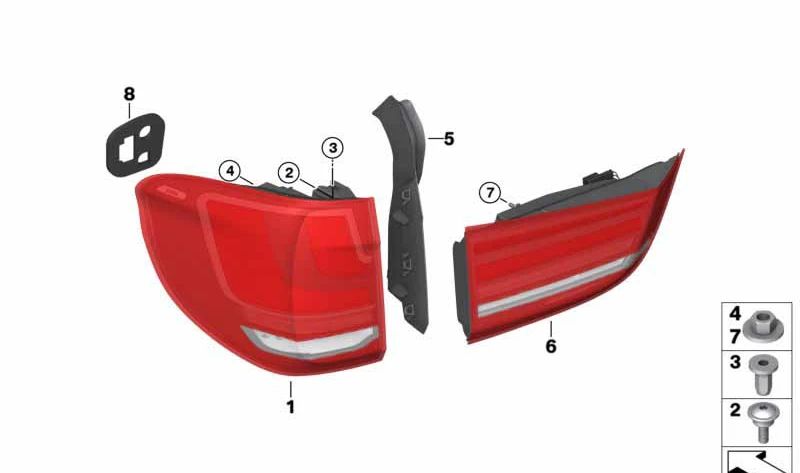 Junta Luz Trasera Pared Lateral Derecha para BMW F15, F85 (OEM 63217342236). Original BMW