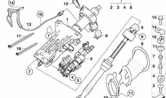 Columna de dirección eléctricamente ajustable Interlock para BMW Serie 5 E60, E61, Serie 6 E63, E64 (OEM 32306770713). Original BMW