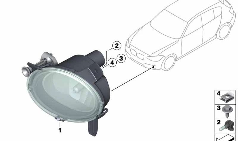 Faros antiniebla derecho para BMW Serie 2 F22, F23, Serie 3 E92, E93, Serie 5 F07, F10, F11, F18 (OEM 63177839866). Original BMW