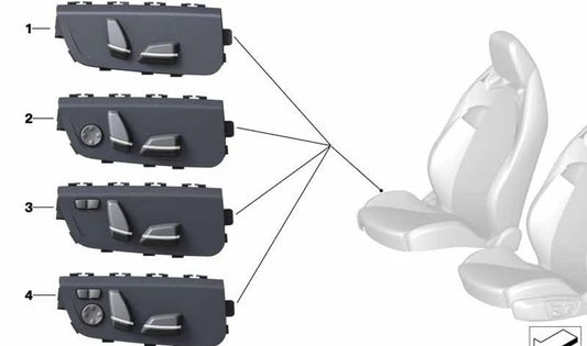 BMW -Sitzeinstellungsschalter 1 F20 -Serie, F40, Serie 2 F44, F45, F46, 3 F30 -Serie, F31, F34, 4 F36, X1 F48, F49, X2 F39, X3 F25, X4 F26 (OEM 61319276618). Original BMW