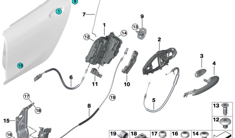 Barra de abertura da porta traseira direita OEM 51227498000 para BMW F93, G16. BMW originais.