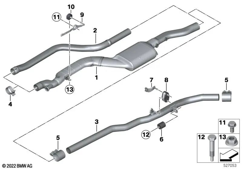 Front pipe for BMW 5 Series F10, F11 (OEM 18308510383). Genuine BMW.