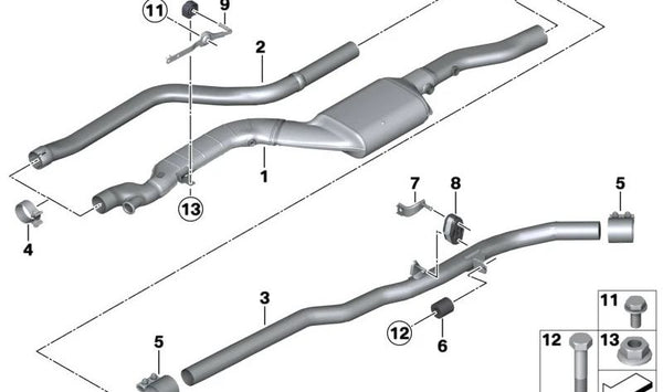 Soporte del silencioso trasero OEM 18307812409 para BMW F07, F10, F11, F06, F12, F13, F01, F02. Original BMW.