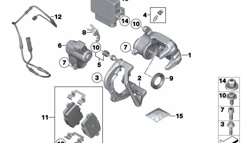 Soporte de freno izquierdo para BMW F10, F06, F12, F13 (OEM 34217849385). Original BMW