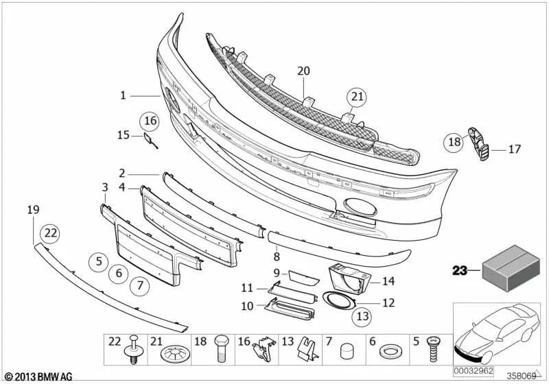 Revestimiento parachoques imprimado delantero para BMW Serie 3 E46 (OEM 51112497156). Original BMW