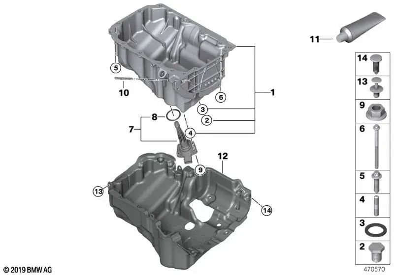 Cárter de aceite para BMW F20, F21, F22, F23, F30, F31, F35, F32, F36 (OEM 11138611690). Original BMW.