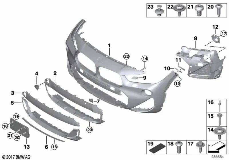 Grundierte Frontstoßstangenverkleidung für BMW X2 F39 (OEM 51118083795). Original BMW