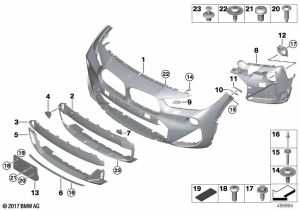 Soporte de matrícula delantero para BMW X2 F39 (OEM 51118069131). Original BMW.