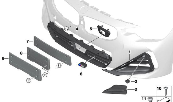 Rejilla de entrada de aire derecha OEM 51115A2FCC6 para BMW G42. Original BMW.