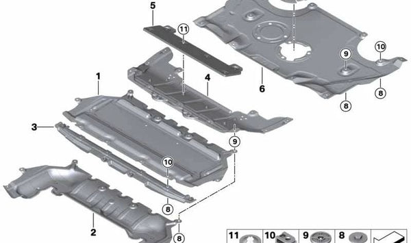 Adaptador para aislamiento del compartimento del motor OEM 51758075271 para BMW G14, G15, G16. Original BMW.