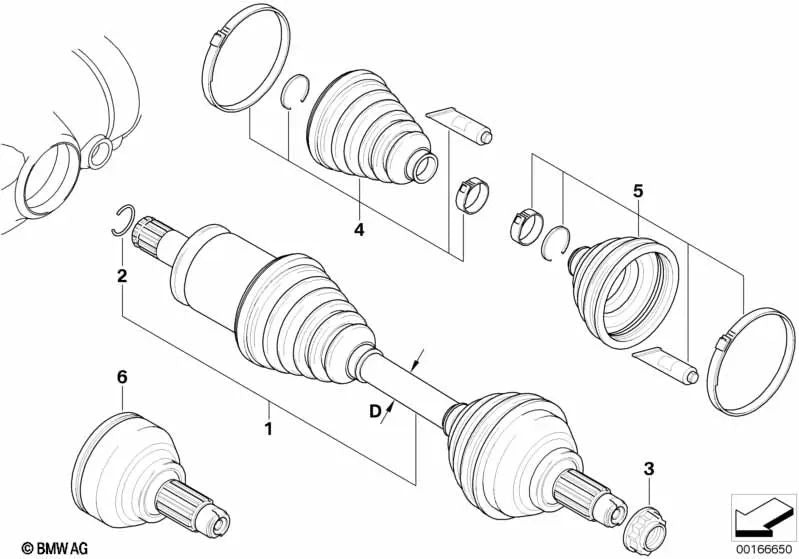 Abtriebswelle delantera izquierda para BMW Serie 3 E46 (OEM 31607502731). Original BMW