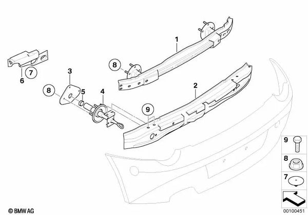 Soporte parachoques trasero para BMW Z4 E85, E86 (OEM 51127042103). Original BMW.