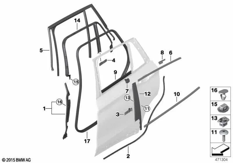 Junta de puerta trasera derecha para BMW F48N, F49, F48 (OEM 51357349664). Original BMW