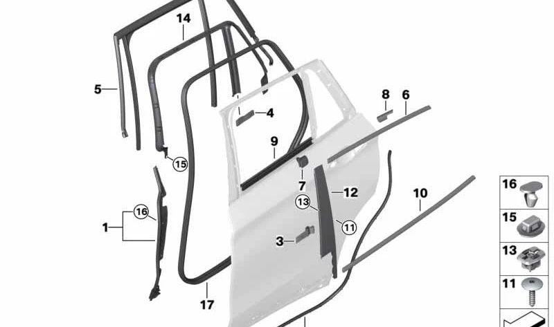 Sello Puerta Trasera Superior Derecha para BMW X1 F48, F49 (OEM 51767419004). Original BMW