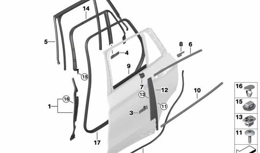 Telaio della finestra per la porta posteriore destra OEM 51357410388 per BMW F48 (x1). BMW originale.