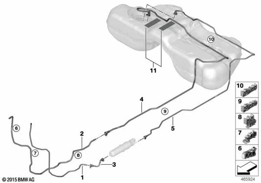 Tubería de suministro de combustible para BMW Serie 7 G11, G11N (OEM 16127386649). Original BMW